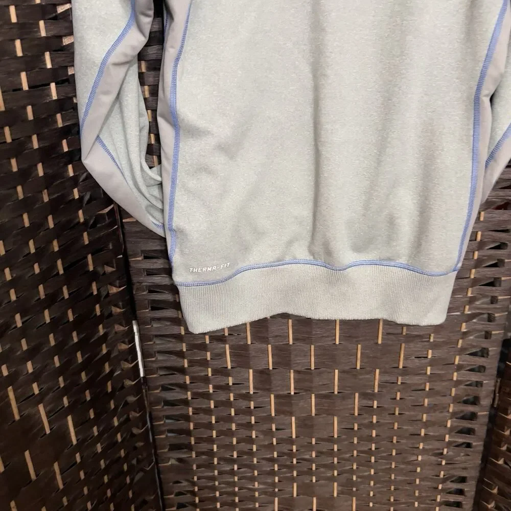 Nike Dri-Fit Womens Grey / Blue Swoosh Hoodie Pullover Sweatshirt Activewear Sm